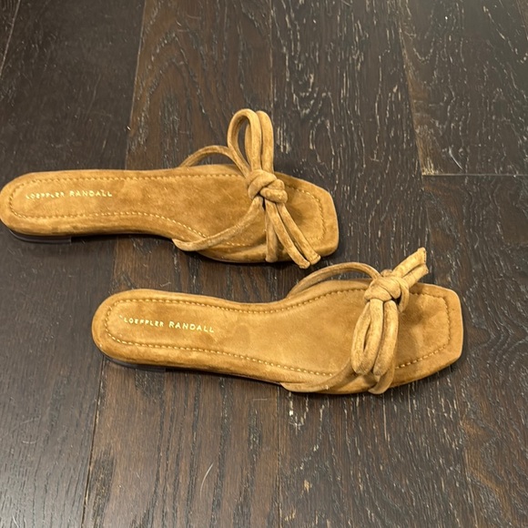 Tan Suede Women's Slide Sandals - Picture 4 of 7